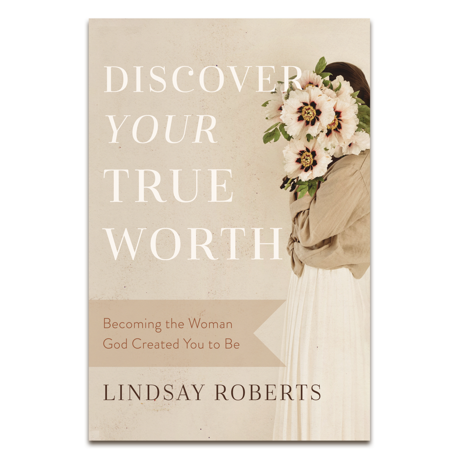 Bookcover with woman hiding behind flowers